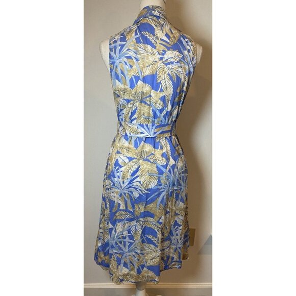 J.McLaughlin Dress Button Front Belt Blue Tan Size Small S - Picture 2 of 5